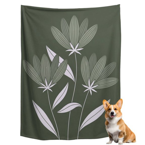 Flannel Fleece Throw Blanket Green Leaf Plant Abstract Style Lightweight Soft Plush Blankets 50x60in, Modern Minimalist Cozy Warm Throw Blanket for Couch Sofa Bed Car Office
