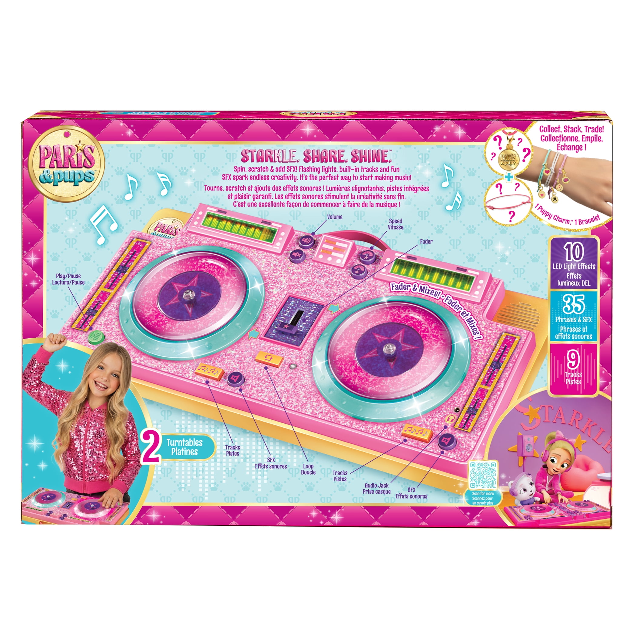 Paris & Pups Paris Star DJ Deck Interactive Music Mixer Toy with Lights, Sound Effects, Mystery Charm Bracelet & Collectible Charm, Kids Toys for Ages 5+ Playmates Toys