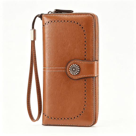 AOMRCOL Wristlet Wallets for Women Leather Credit Card Holder Bifold Brown Wallets for Women Brown