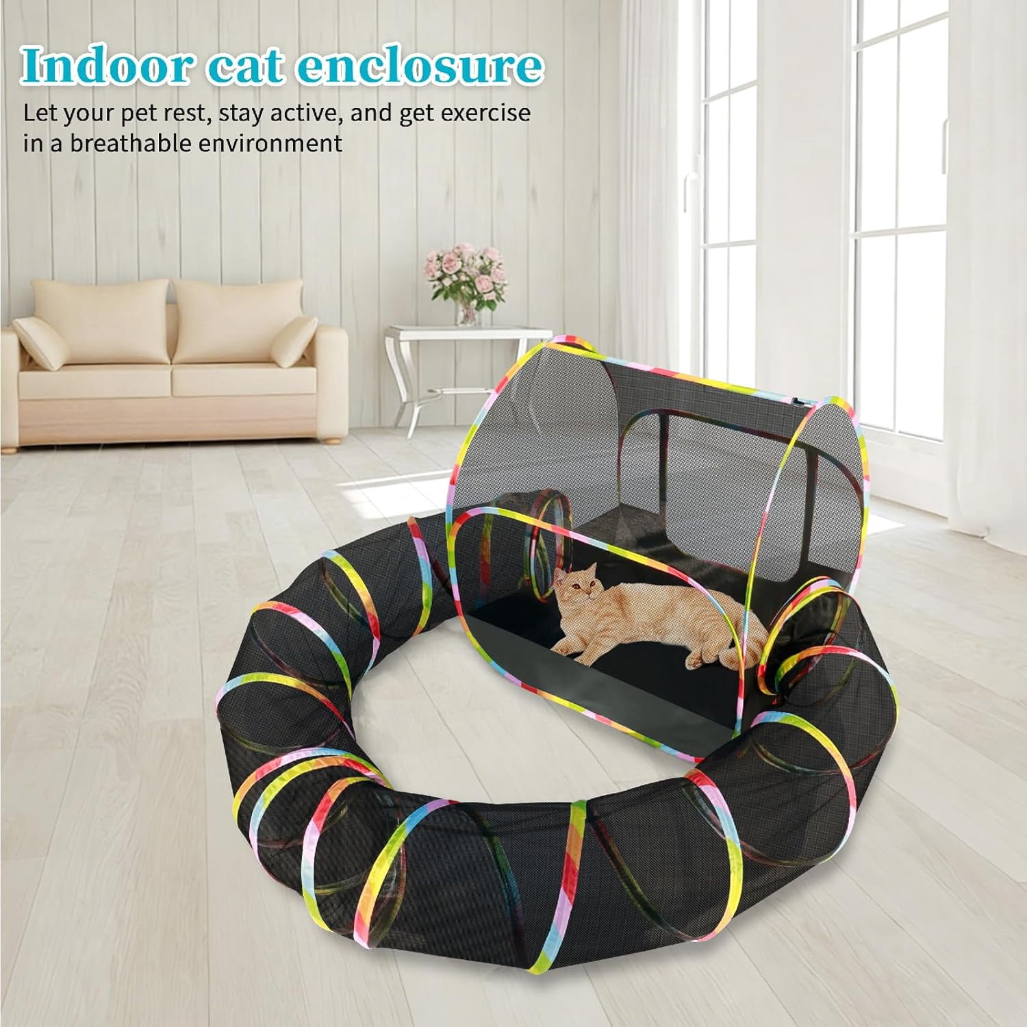 Portable 2-in-1 Outdoor Cat Enclosure with Tunnel & Carry Bag – Breathable Mesh Playpen for Cats, Small Dogs, Rabbits, Indoor & Outdoor Use