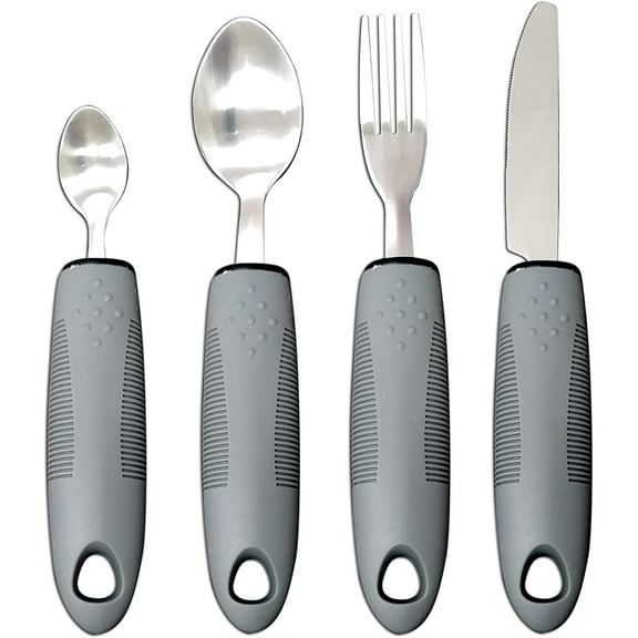 VirgilSon Extra Wide Handles Easy Grip Cutlery Set, Chunky Handles, Corfort Grips Disability Ideal Dining aid for Elderly Disabled Arthritis Parkinson's Disease Tremors Sufferers (4PCS Gray)
