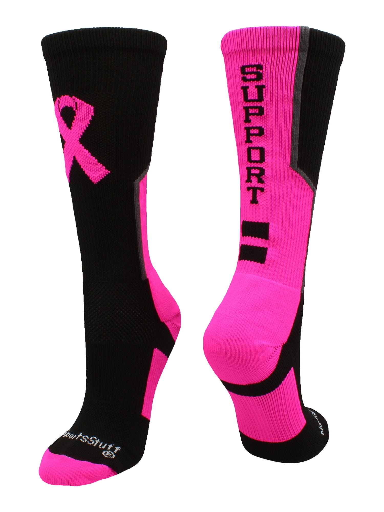 madsportsstuff breast cancer awareness support crew socks (black/neon