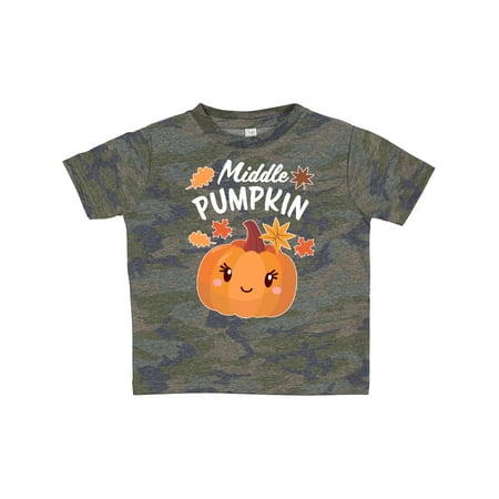 

Inktastic Middle Pumpkin with Fall Leaves Gift Toddler Boy or Toddler Girl T-Shirt
