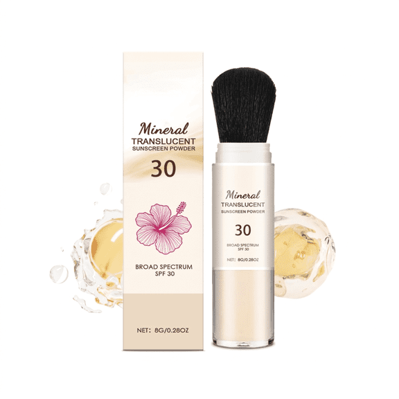 Mineral Translucent Sunscreen Powder SPF 30, Brush-On Oil Control Setting Powder for All Skin Tones, Matte Finish Daily Face Sun Protection, 0.28 oz