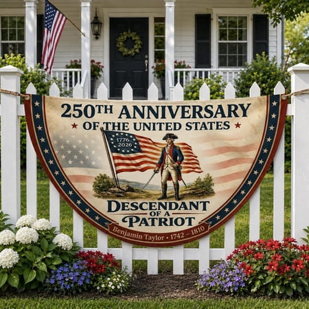 Custom Descendant Patriot Banner, 250th US Anniversary Patriotic Bunting Flag, 4th of july Decor
