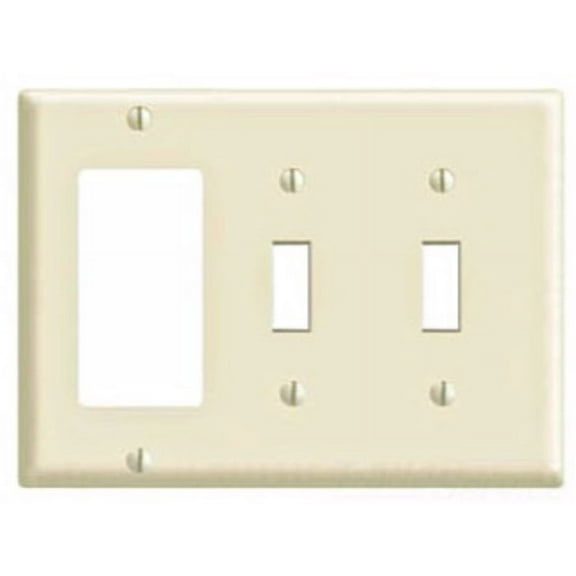 Leviton 80745-I 3-Gang 2-Toggle 1-Decora/GFCI Device Combination Wallplate, Standard Size, Ivory