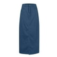 thumbnail image 5 of Mohiass Women Trendy Denim Maxi Skirt High Waist A-Line Frayed Hem Loose Long Jean Skirt Dark Blue L, 5 of 6