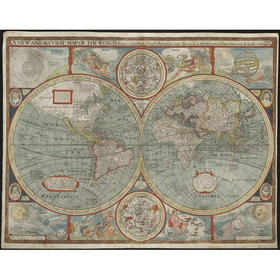 27"x21" Heavyweight Photo Paper Quality Poster: A new and accurat map of the world Zoom into this mapa atSpeed, JohnbPublisherb Are to be