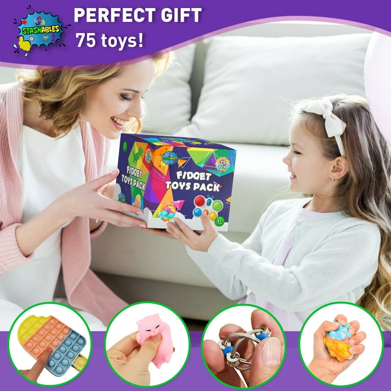  75 pcs Fidget Toys Kids Pack - Pinata Stuffers, Party Favors,  Classroom Stress Relief Prizes - Treasure Chest Goodie Bag Rewards with Pop  its for Autistic ADHD - Autism Bulk Fidgets