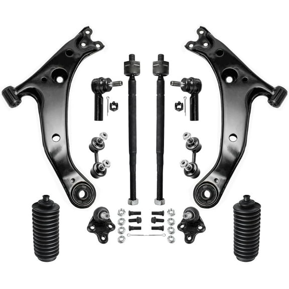 Detroit Axle - Front End 12pc Suspension Kit for Toyota Corolla Chevrolet Geo Prizm, 2 Lower Control Arms 2 Ball Joints Inner and Outer 4 Tie Rods 2 Boots 2 Sway Bars Replacement