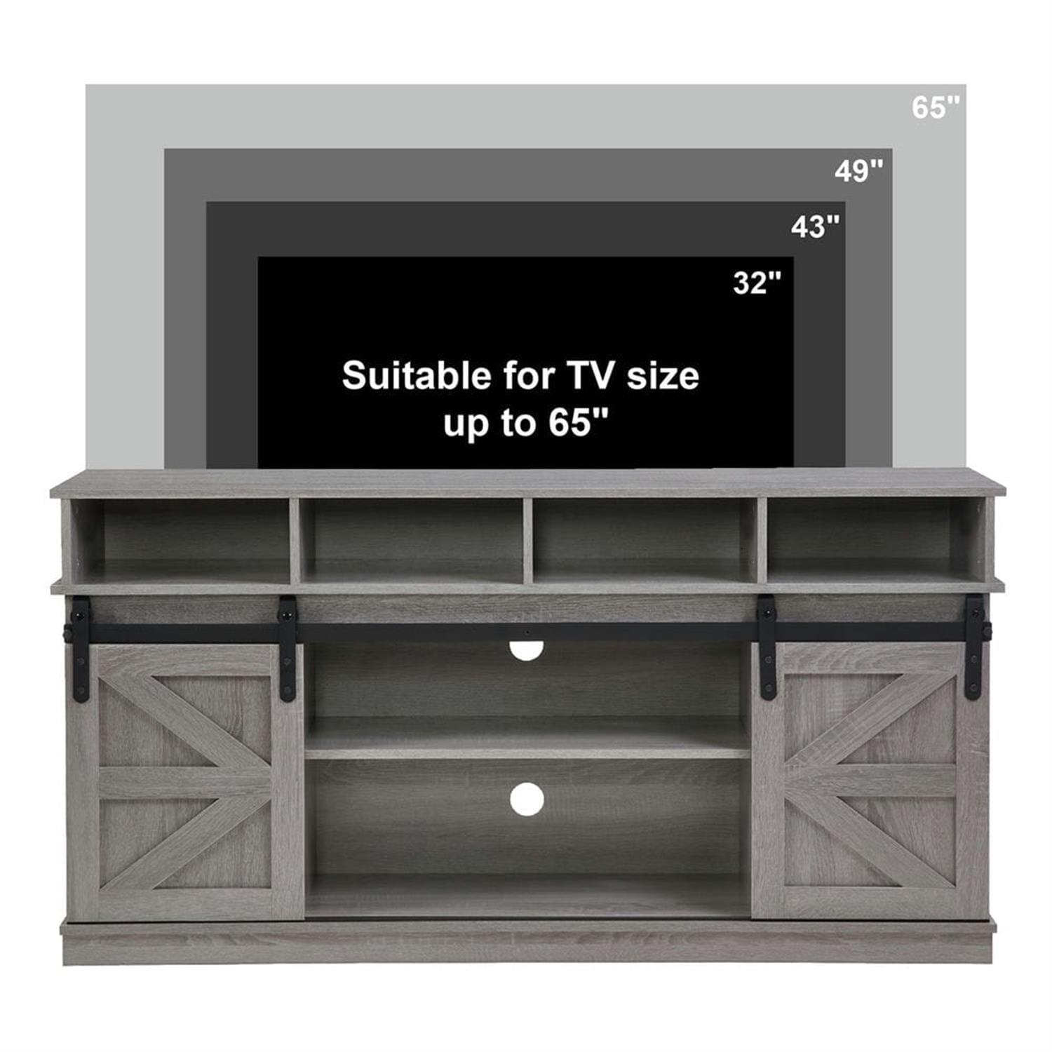 Demi Bonn Modern TV Stand with Sliding Barn Door, Farmhouse Wood Entertainment Center, Storage Cabinet Table Living Room with Adjustable Shelves for TVs Up to 65", Gray