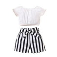 thumbnail image 4 of Toddler Girl Summer Outfits Set  Short Sleeve Button Down Crop Top Striped Shorts with Belt MHX, 4 of 5