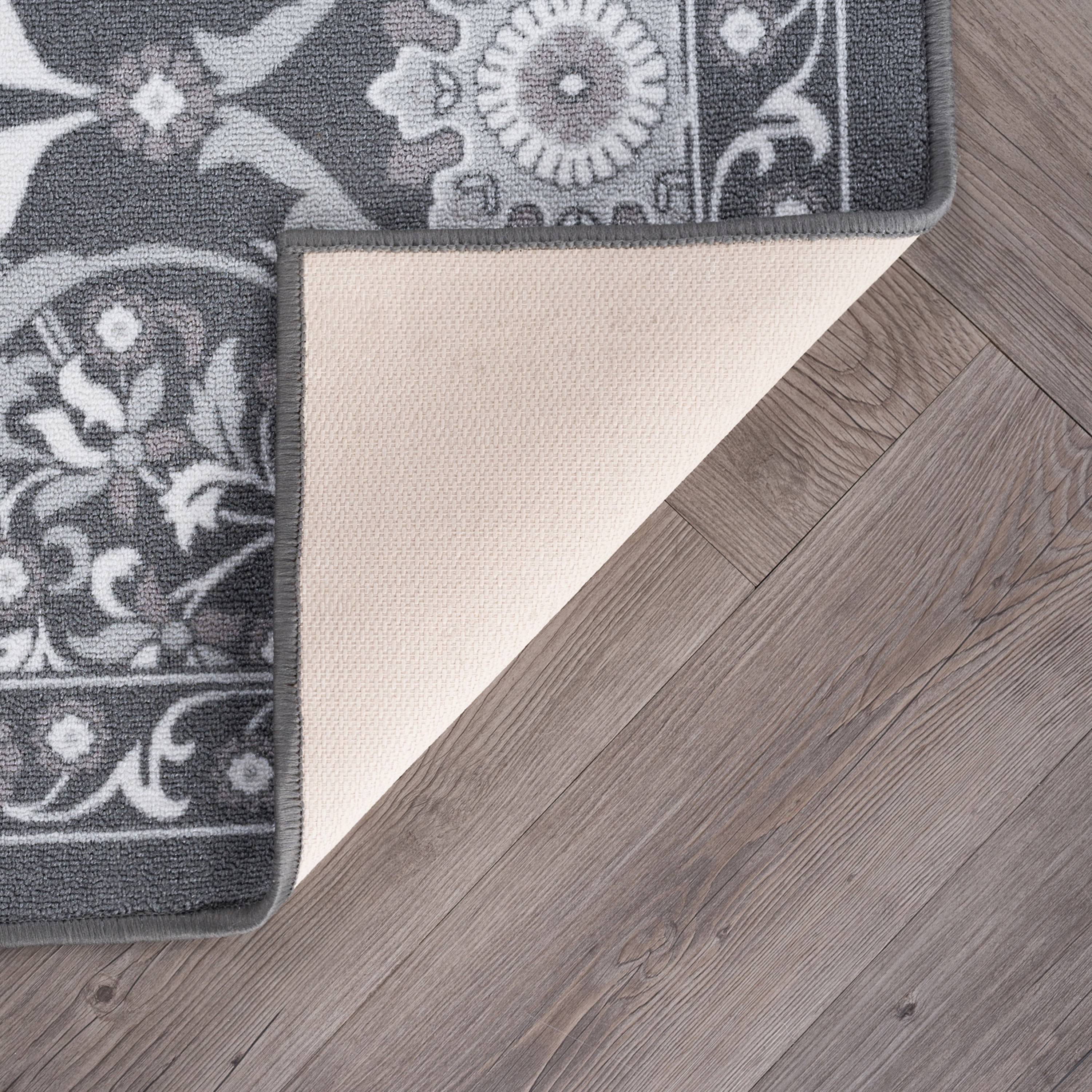 Transitional Area Rug (3-Piece Rug Set: (5' x 7', 20'' x 60'', 20'' x 32'')) Floral Charcoal, Cream Indoor Set Easy to Clean