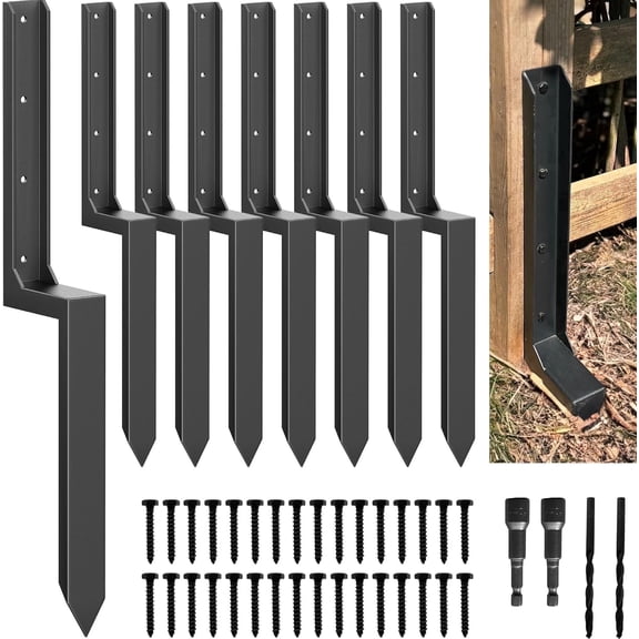 Jqmeg Fence Post Repair Kit - One-Piece Steel Anchors & Stakes to Quick Fix Broken/Leaning 4x4/6x6 Wood Posts Support