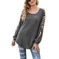 thumbnail image 1 of Blusa de leopardo con hombros descubiertos, blusa de moda gris de manga larga con cuello redondo para mujer, talla L, 1 of 7
