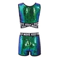 thumbnail image 2 of iEFiEL Girls Sparkly Sequins Ballet Dance Outfit Gymnastics Crop Top with Shorts Set Dancewear for Jazz Hip Hop Dance Green 10, 2 of 7