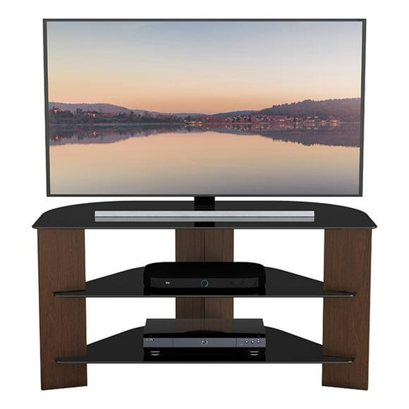 AVF FS900VARWB-A Shaped Plus Varano Corner TV Stand - Walnut & Black Glass