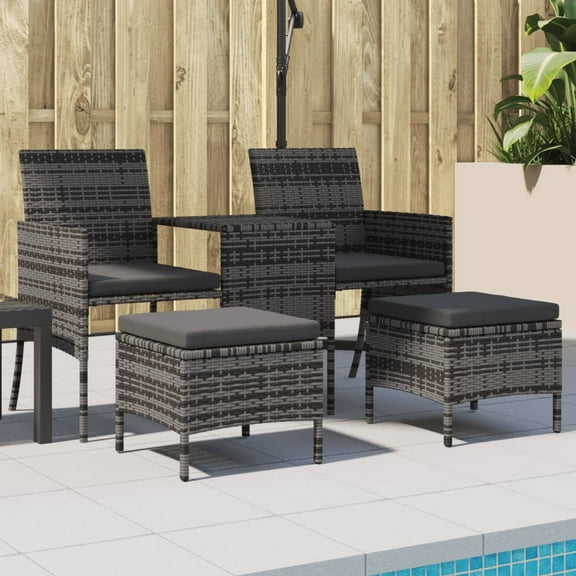 vidaXL 2-Seater Patio Sofa with Tea Table & Stools Poly Rattan Gray