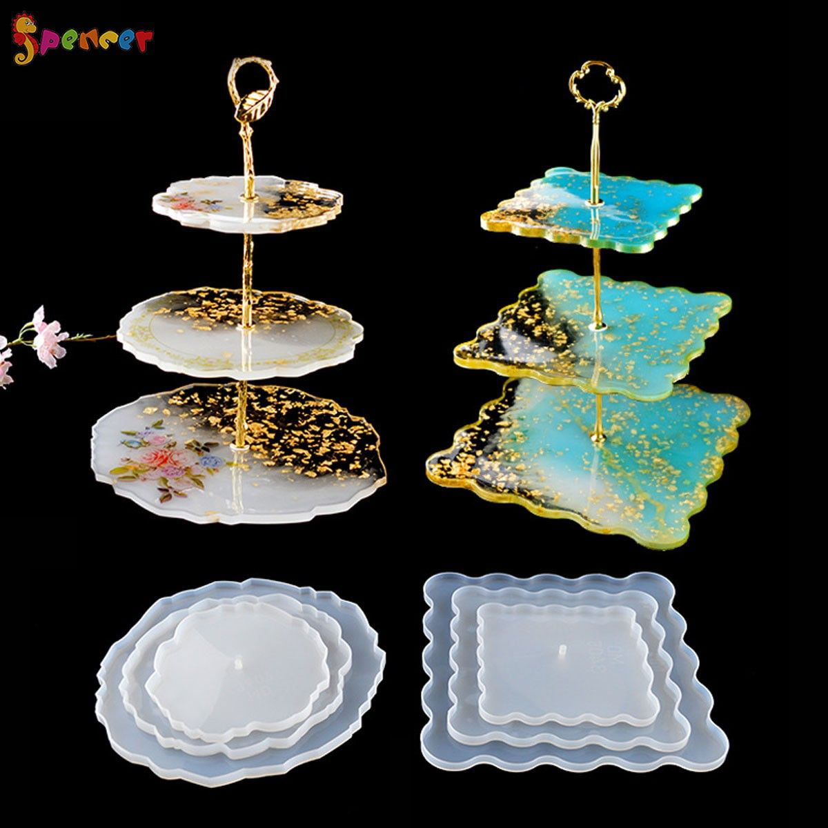 3 Layer Irregular Tray Resin Mold FHYT Cupcake Stand Resin Tray Molds with Gold Foils /&3 Tie Plate Stand Fitting Round Casting Silicone Mould for Making Dessert Platter Stand Home Party Decoration DIY