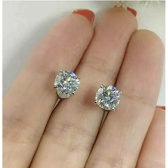 5.00 Ct Brilliant Round Cut VVS1/D Real Moissanite Women's Stud Earrings 14K White Gold Plated H9Silver 11mm