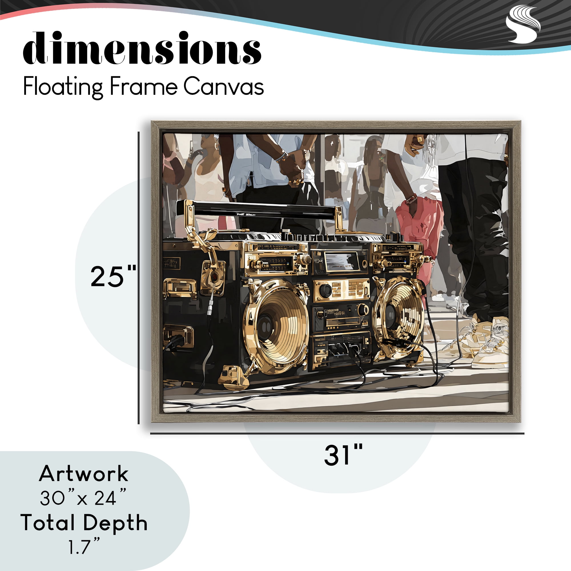 Stupell Industries Golden Stereo Hip Hop Beats Brown Framed Floater Canvas Wall Art, design by Franklyn Gregory
