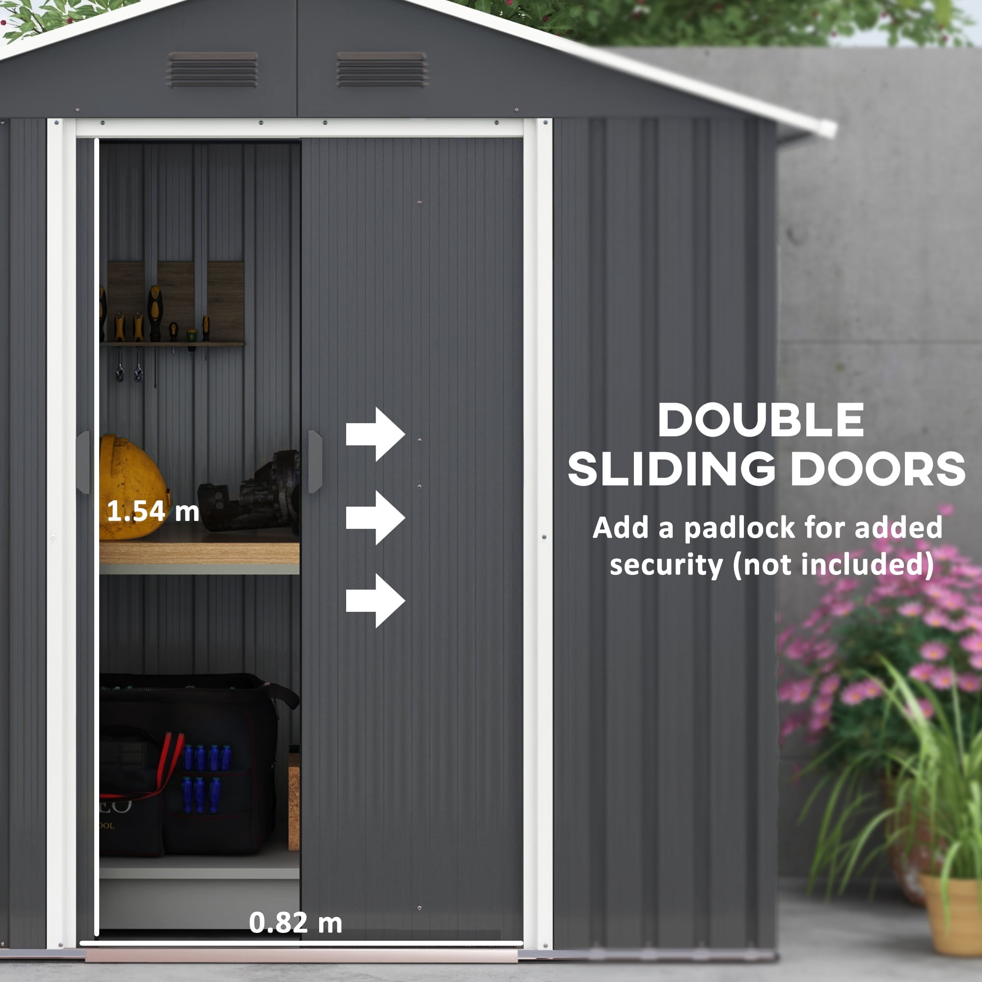 Outsunny Weather Resistant Steel Metal Outdoor Garden Storage Shed with Vents 6 x 4, Gray