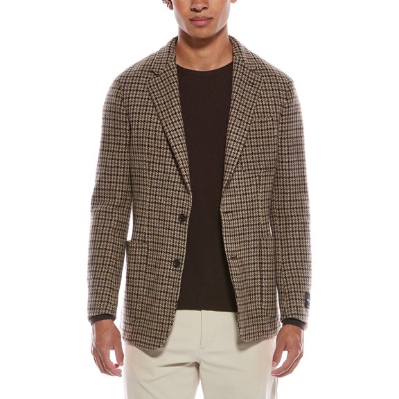 TODD SNYDER mens  Wool-Blend Houndstooth Sport Jacket, 38R, Tan