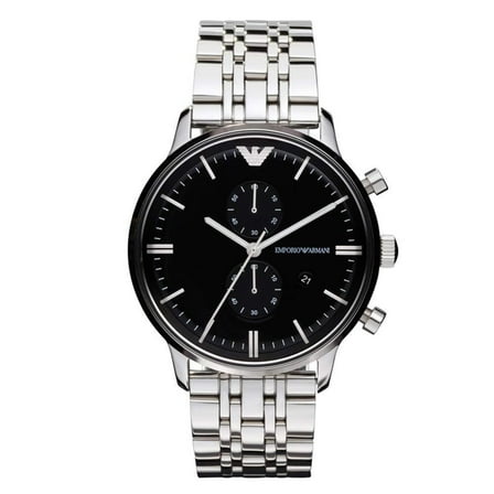 Emporio Armani Men's Classic Chronograph Stainless Steel Black Dial Watch AR0389