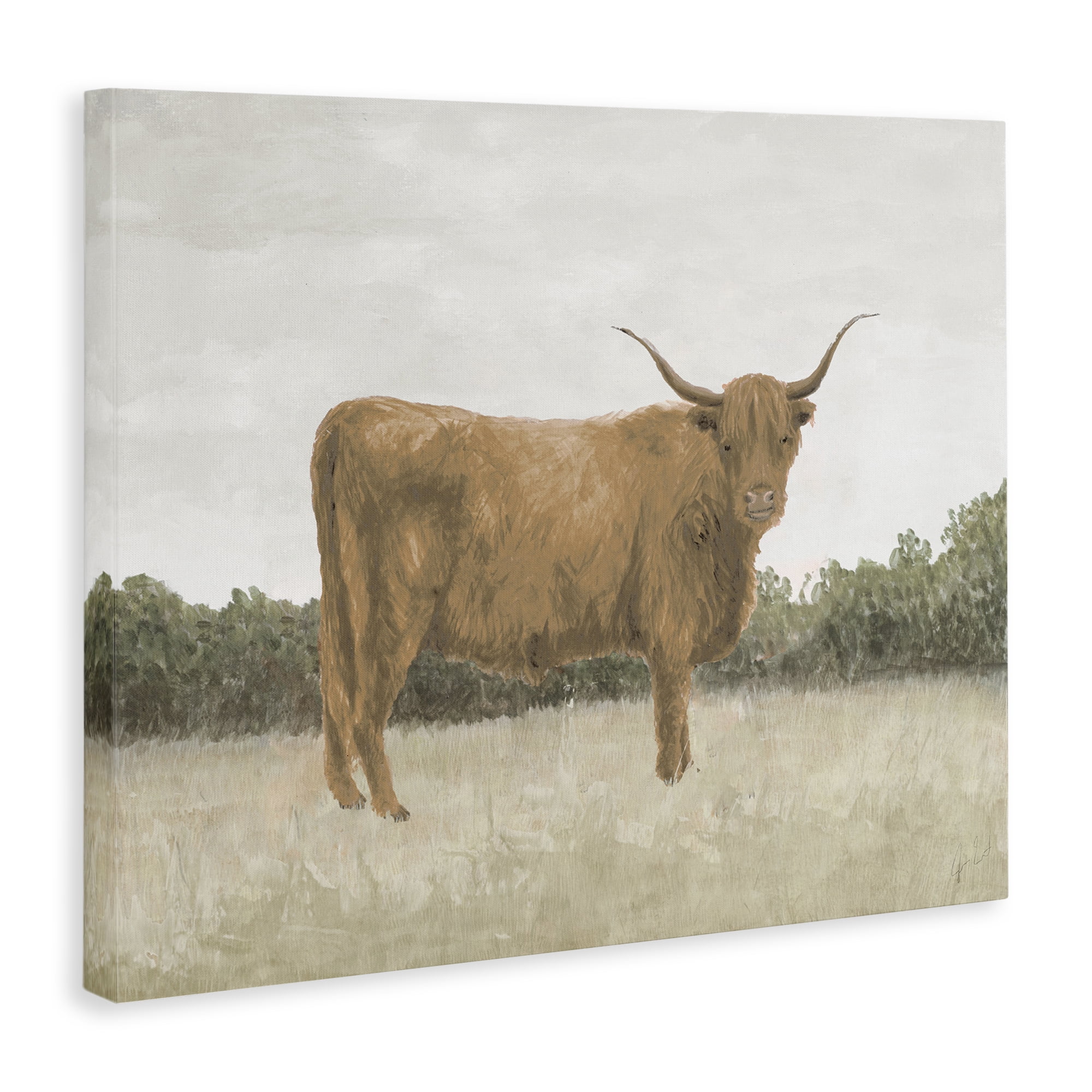 Stupell Industries Brown Cattle Gazing Animals & Insects Painting Gallery Wrapped Canvas Art Print Wall Art, 40 x 30