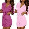 thumbnail image 2 of 2PC Women Lightweight Bathrobes V Neck Comfy Solid Color Loungewear Long Sleeve Housecoat Short Nightwear Style B-5 New Pinky One Size, 2 of 9