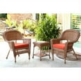 thumbnail image 1 of Jeco 3pc Wicker Chair and End Table Set in Honey with Red Orange Chair Cushion, 1 of 1