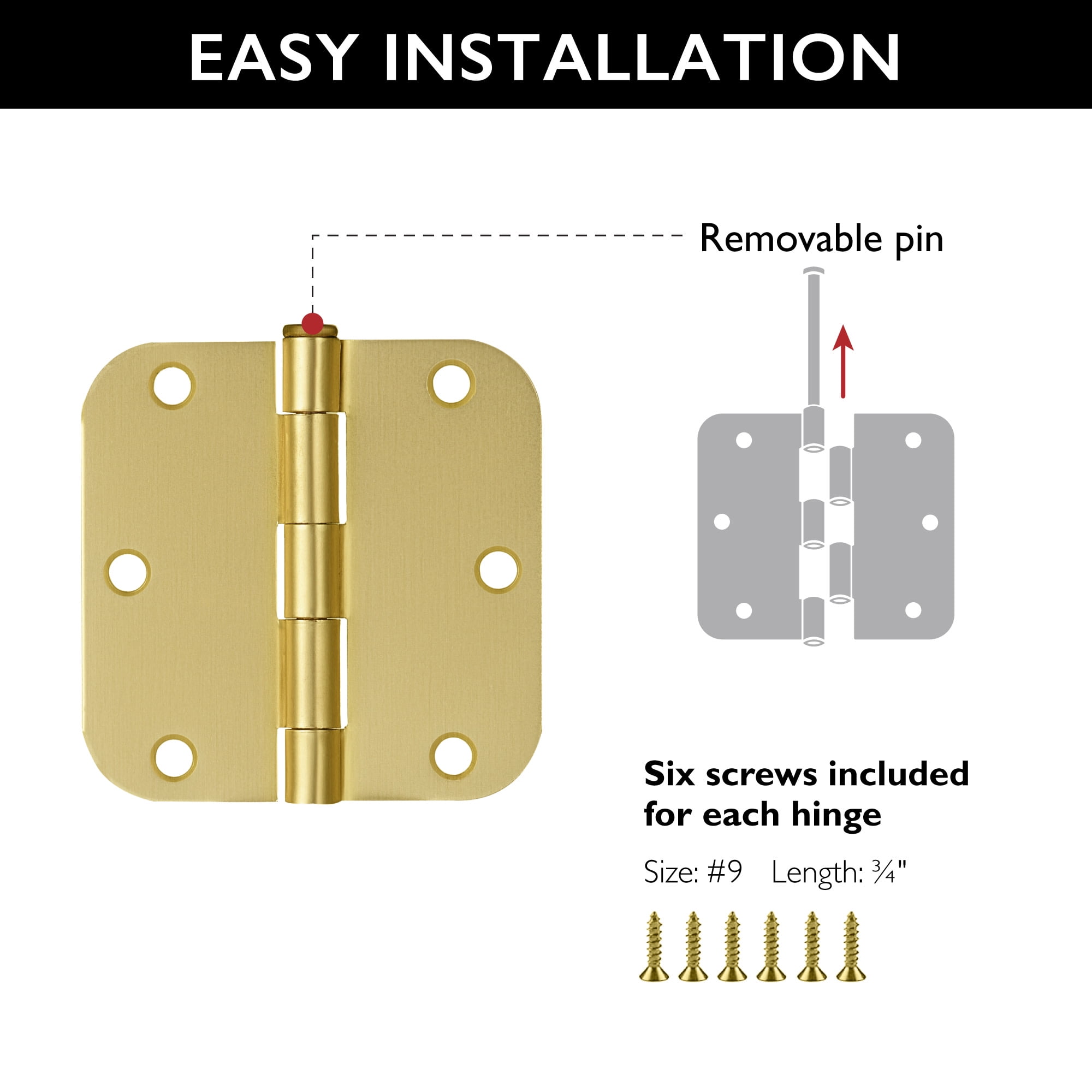 Design House Steel Rounded Standard Fit Interior Door Hinges (6-Pack)