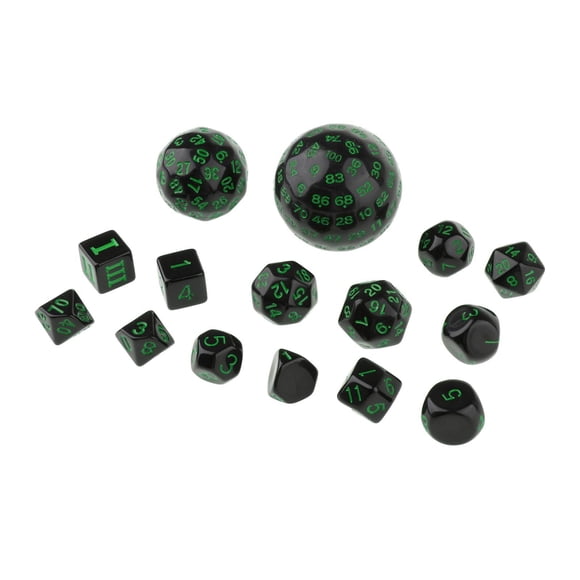 segolike 15 Pieces Multi-sided Numeral Dice Set D100 D60 D30 D24 D20 D16 D12 D10 D8 D7 D5 Green