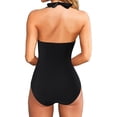 thumbnail image 3 of RXRXCOCO Women's One Piece Swimsuit Sexy Tummy Control V Neck Swimwear Halter Push up Bathing Suits, 3 of 10
