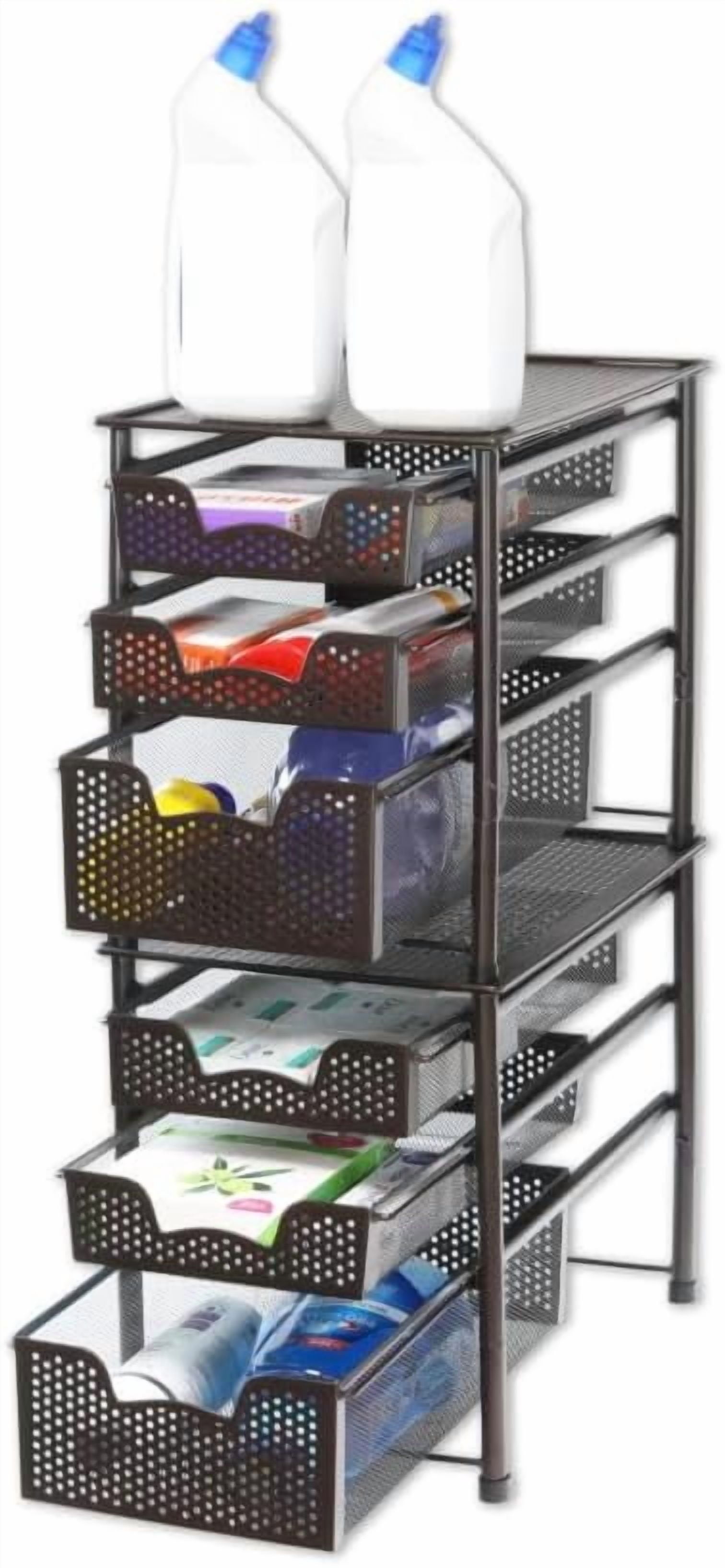 Stackable 3 Tier Sliding Basket Organizer Drawer, Bronze Finish, Kitchen Storage Rack, Space Saving Drawer Organizer, Adjustable Storage Solution