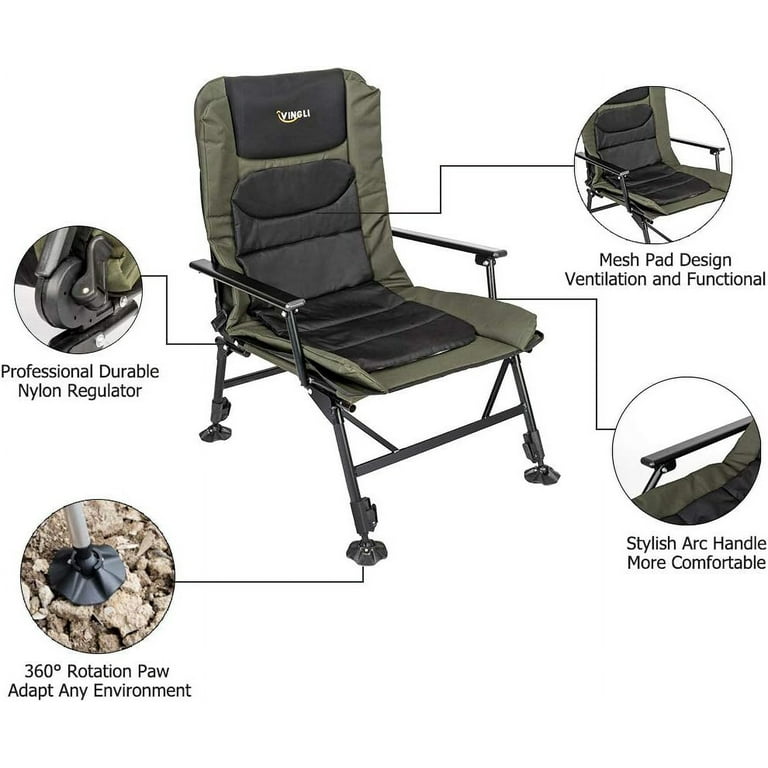 UBesGoo Heavy Duty Fishing Chair with Footrest Support 440 LBS, Oversized  Camping Chairs with 160Â° Adjustable High Back, Beach Chair