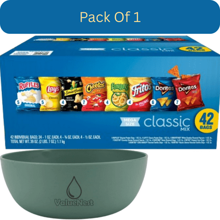 Frito-Lay Classic Mix Chips Variety Pack Mega Size 42 Count 1 oz Bags with Olive Green Bowl by ValueNest