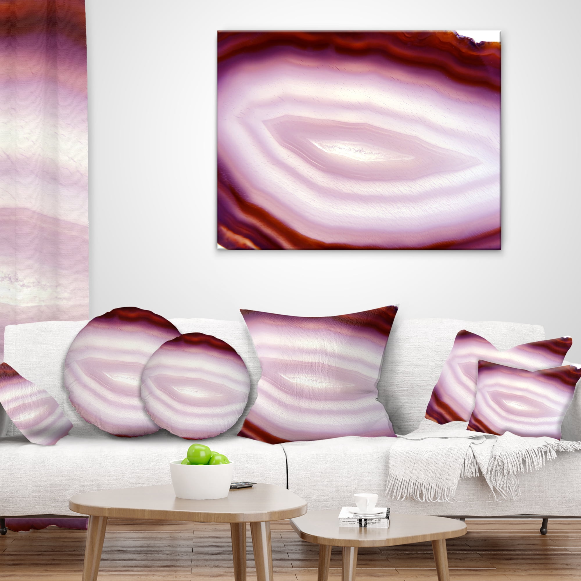 Designart Pink Agate Geode Geological Crystals - Abstract Throw Pillow - 16x16