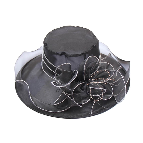 Besufy Women Sun Hat Floral Organza Wide Brim Church Fascinator Lady Tea Party Sun Hat Black