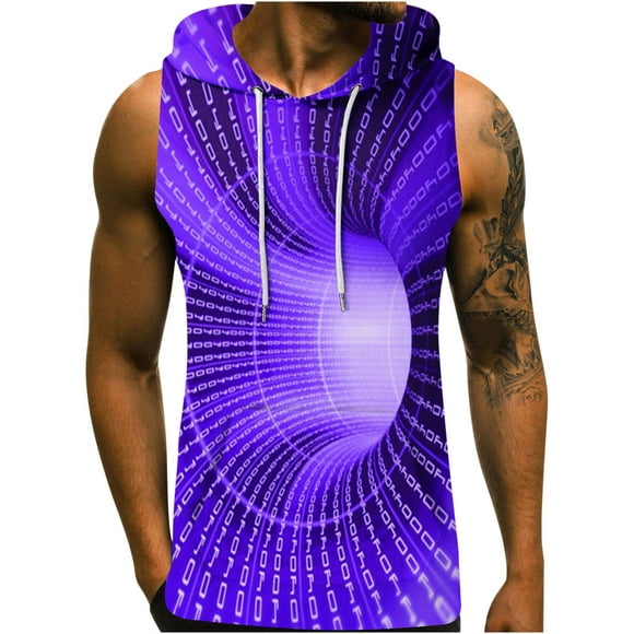 lcziwo 3D Tank Tops for Men Hoodie,Men's Workout Hooded Tank Tops Bodybuilding Fitness Muscle T Shirt Sleeveless Gym Hoodies Running Workout Athletic Shirts,Purple,M