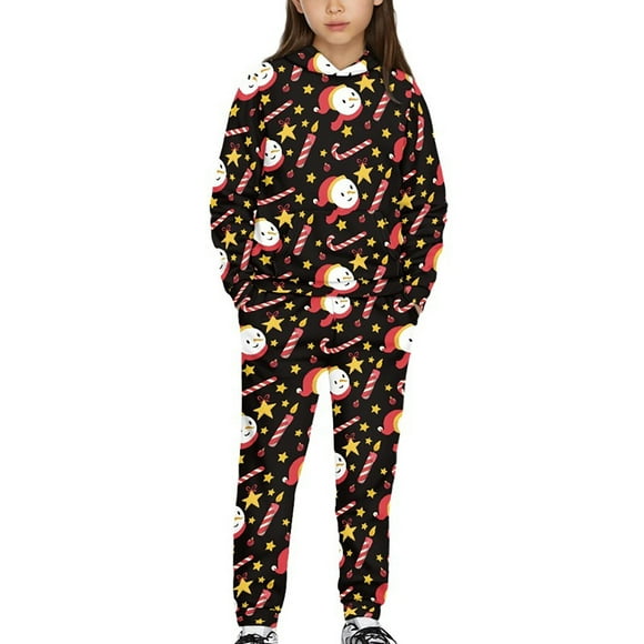 EnJoCho Ensemble de Chandail à Capuchon de Noël Amusant et Joggeurs Style Chandail Amusant Pyjamas Assortis pour la Famille Enfants Photos de Vacances et Échange de Cadeaux