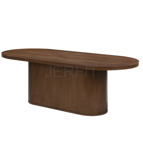 JERFIT 78 Inch Oval Dining Table for 6, Modern Farmhouse Kitchen Table with 50mm Thick Top, Oak Finish Synthetic Wood Diner Table