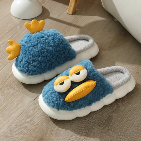 

HAXMNOU Fashion Autumn And Winter Boys And Girls Children Slippers Flat Bottom Soft Plush Warm And Comfortable Cute Cartoon Duck Blue