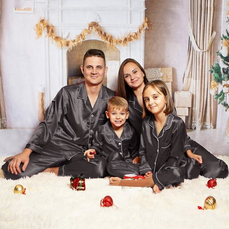 

ERTUTUYI Kids Children Satin Pajamas PJ s Solid Family Matching Sleepwear Nightwear Loungewear Pants Outfits Set Brown 140