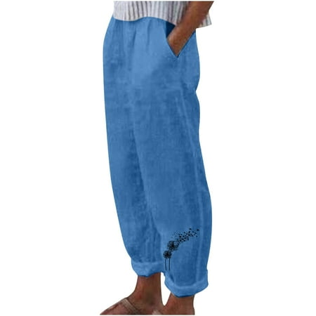 

KEJIG Jogger Scrub Pants For Women Fashion Women Summer Casual Loose Cotton And Linen Pocket Printing Trousers Pants