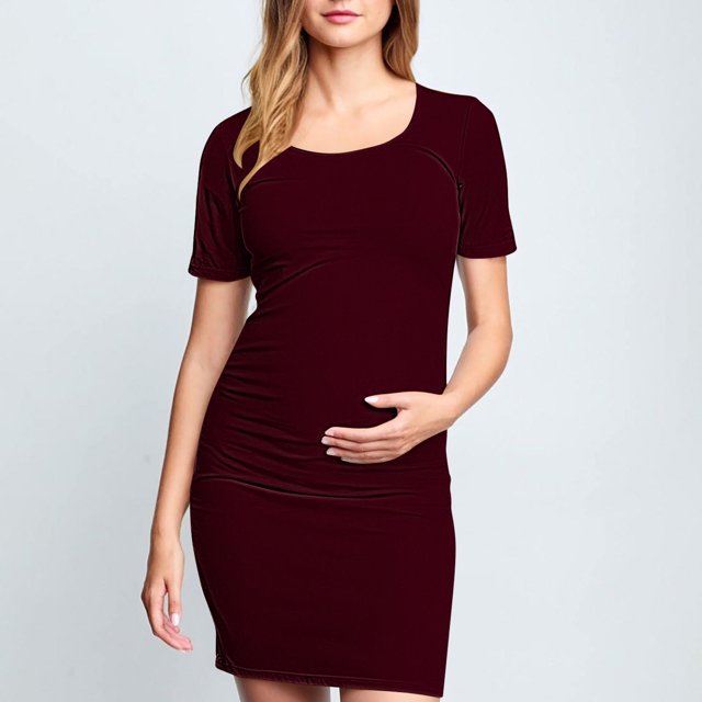 Ovzne Robes pour Femmes Robe Femme à la Mode Imprimée Plissée Jupe de Maternité à Manches Courtes Col Rond Robe Mi-Mollet Robe pour Femmes à Manches Courtes Imprimée Liquidation