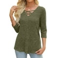 thumbnail image 3 of qucoqpe Womens 3/4 Sleeve Sweater Tops Fall Winter Fashion Hollow Out Crew Neck Pullover Blouse, 3 of 5