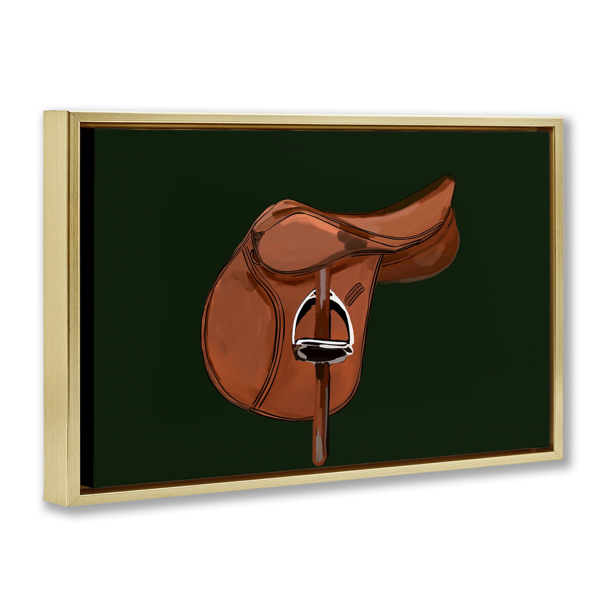 Stupell Industries Brown Horse Saddle Abstract Painting Gold Floater Framed Canvas Art Print Wall Art, 25 x 17
