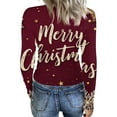 thumbnail image 3 of Christmas Shirts for Women Ribbed Knit Tops Graphic Merry Christmas Tree Print Fitted Long Sleeve Tee Top Fall Winter Trendy Clothes, 3 of 5