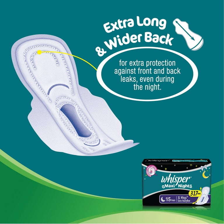 Whisper Maxi Nights Sanitary Pads for Women XL Pack of 15 Napkins